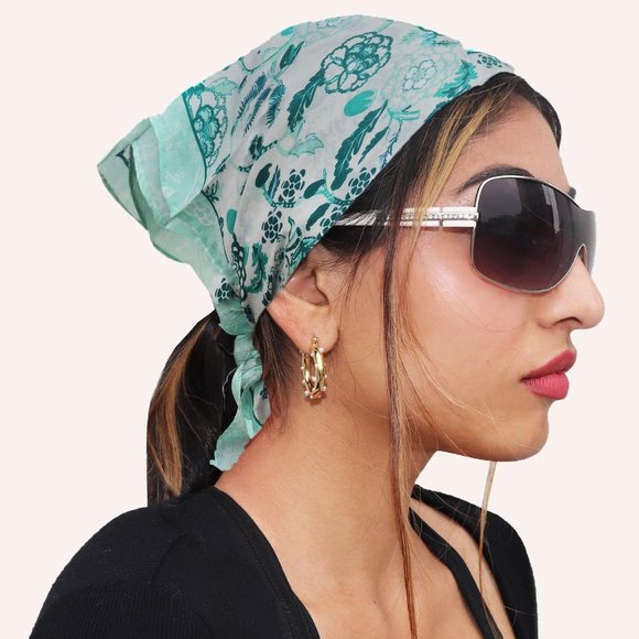 NWT 100% Floral Green Silk Bandana - Picture 2 of 4